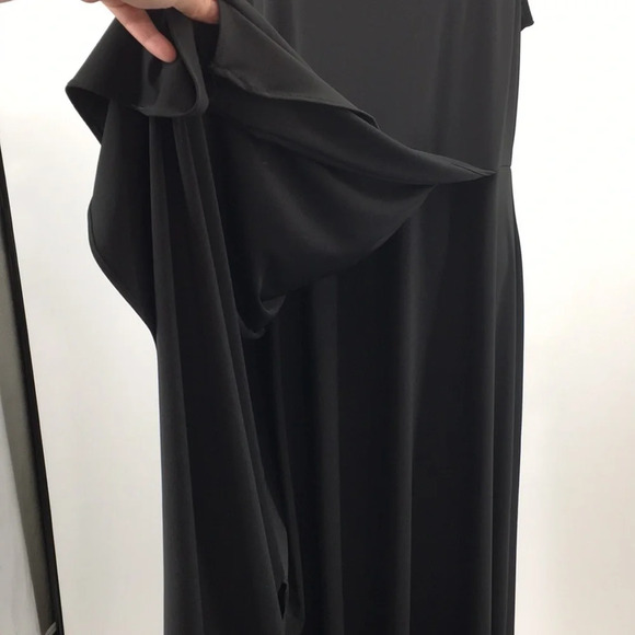 Brook Shields Timeless Black Faux Wrap Midi Dress Womens 1XP Whimsygoth ruffle - Picture 2 of 10